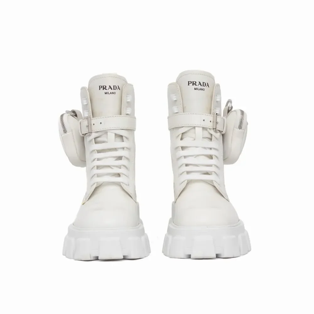 1.9k.$ Prada Men’s Monolith Pouch Combat Boots White Leather Nylon US 10.5 43.5